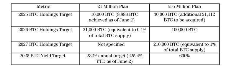 Table with the short and medium term metaplanet objectives.