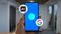 A device behind AI and Google icons