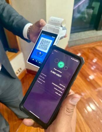 Point of sale for payment with USDT in bolivars.