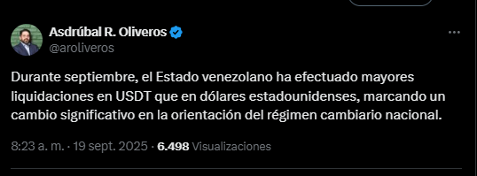 A message in X of the Venezuelan economist Asdrúbal Oliveros.