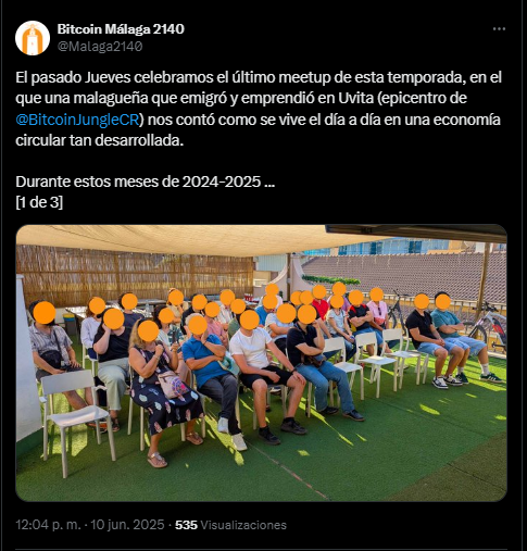 A group of people during a BTCoin Meetup in Spain.