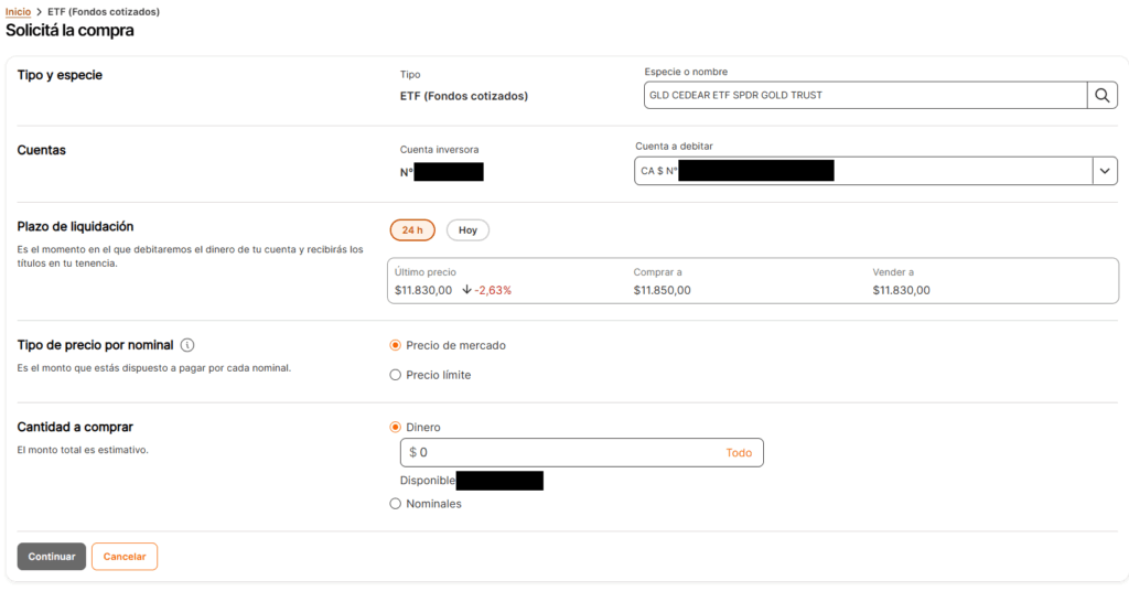 Screen where you can see the last details to confirm before purchasing the ETF.
