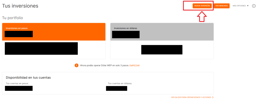 Screenshot of the section "Your investments" at Banco Galicia.