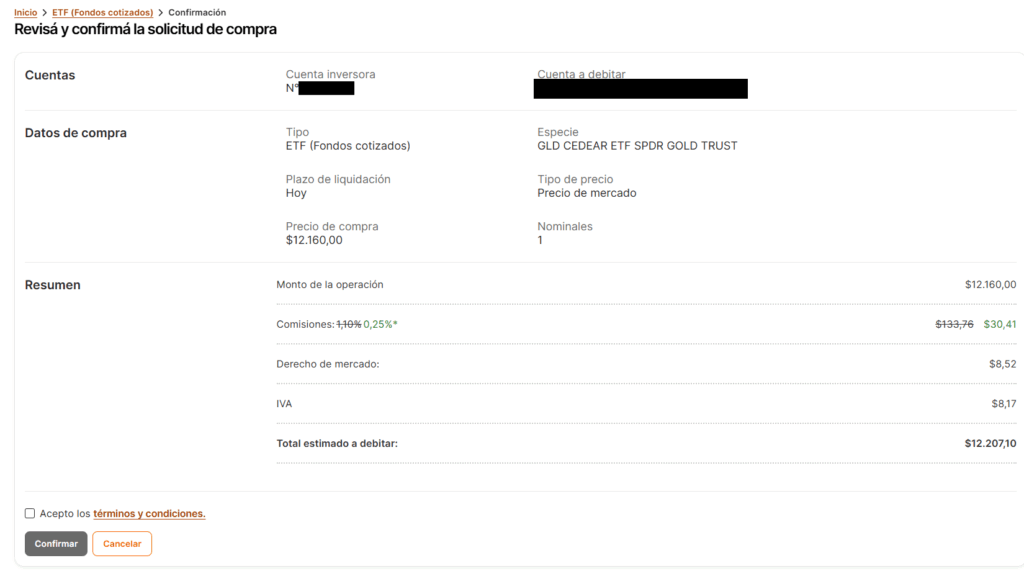 Investment confirmation screen.