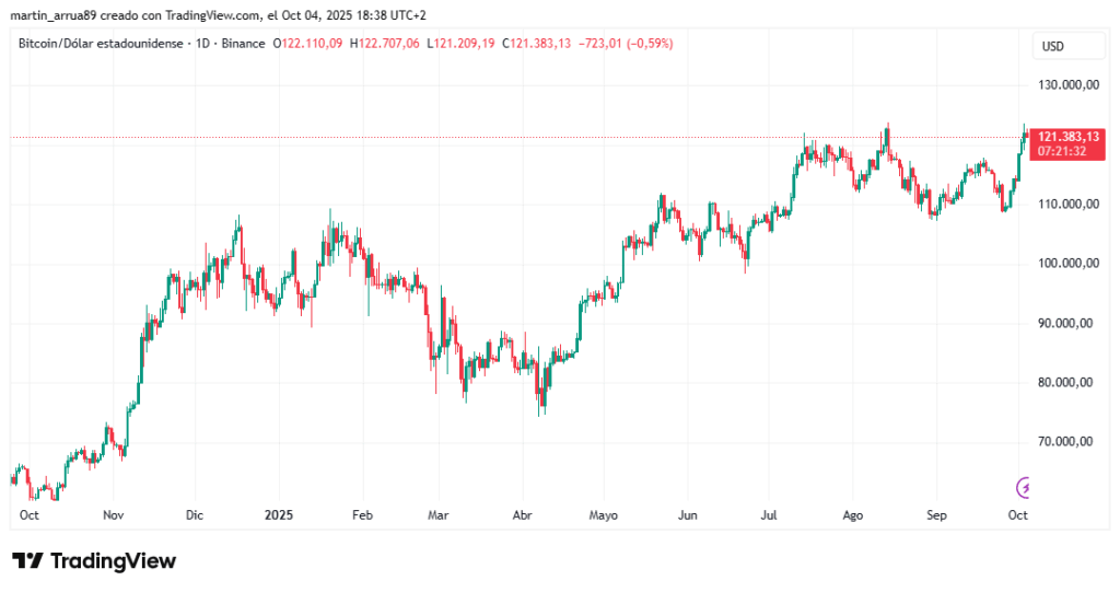 Bitcoin price candle chart in the last year.