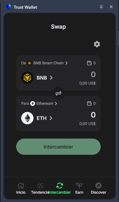 Screenshot of the Trust Wallet app token swap interface