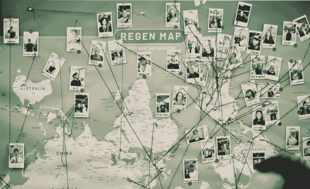 A map with threads that connects the origin of the Ethereum specialists who participated in the 2025 edition of Devconnect Argentina