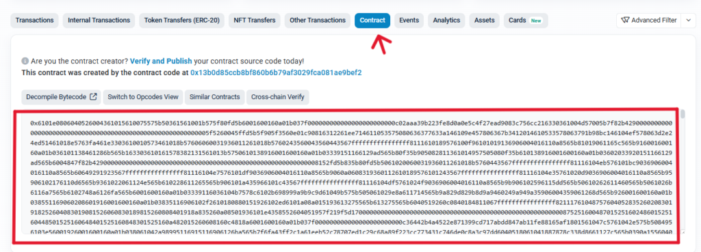 Screenshot of the code of a smart contract on Ethereum.