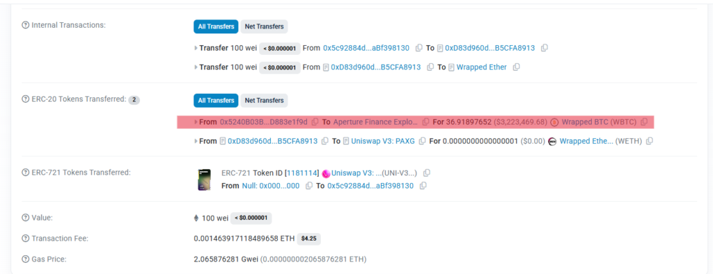 Screenshot of a transaction on Ethereum.