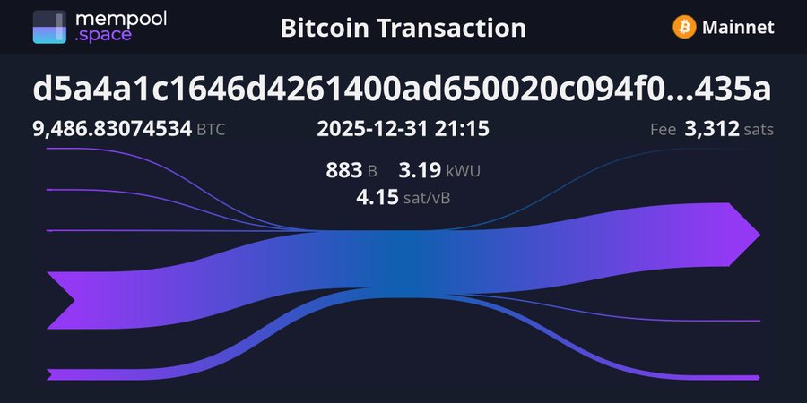 Graphic by mempool.space on the million-dollar purchase of bitcoin by Tether
