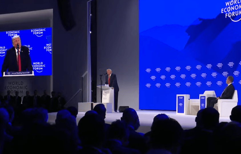 Trump on stage at the World Economic Forum in Davos 2026.
