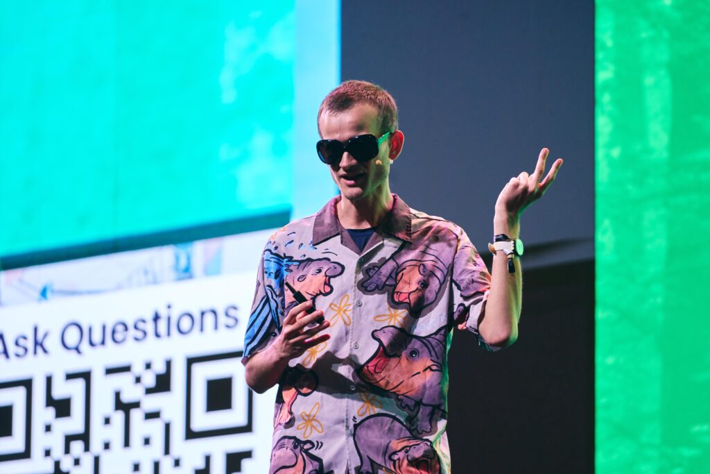 Vitalik Buterin gives a presentation at Devconnect Buenos Aires.