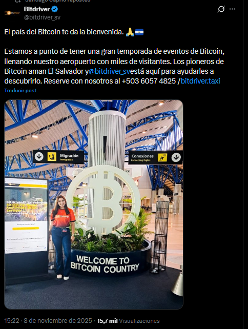 The Bitcoin logo at the El Salvador airport.
