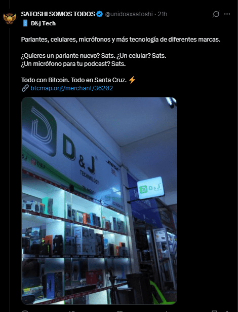 Facade of a technology store in Santa Cruz Bolivia. where there are more and more stores accepting bitcoin.