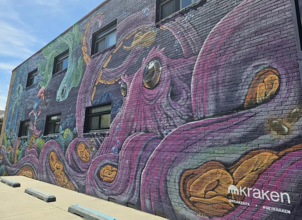 Kraken painting on a wall in the town of Cheyenne.