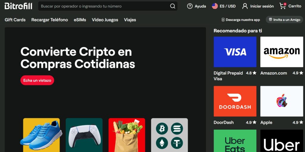 Screenshot of the Bitrefill interface.
